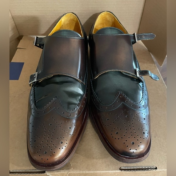 Elegant Brown and Green Men\'s Monk Butler Strap Oxfords